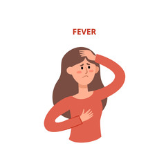 Vector illustration of woman with fever of coronavirus.