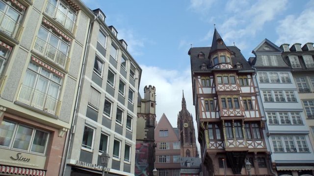 FRANKFURT, GERMANY - CIRCA JANUARY. 2020: Frankfurt Old City,  Visit Roemerberg Square Romerplatz, German City. Europe. Concept of traveling european city