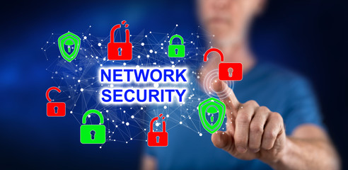 Man touching a network security concept