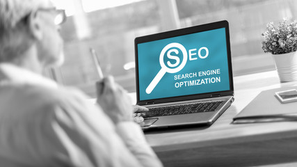 Search engine optimization concept on a laptop screen