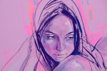 female portrait, pencil drawing illustration, sketch