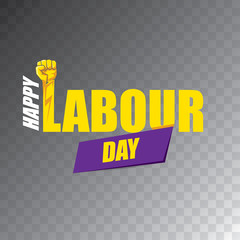 Happy labour day vector label with strong orange fist on transparent background. vector happy labor day background or banner with man hand. workers may day poster