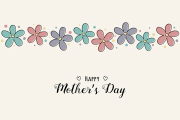 Happy Mother’s Day - colourful banner with hand drawn flowers and wishes. Vector