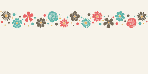 Template of a banner with colourful flowers and copyspace. Mother&rsquo;s Day, Women&rsquo;s Day and Valentine&rsquo;s Day background. Vector