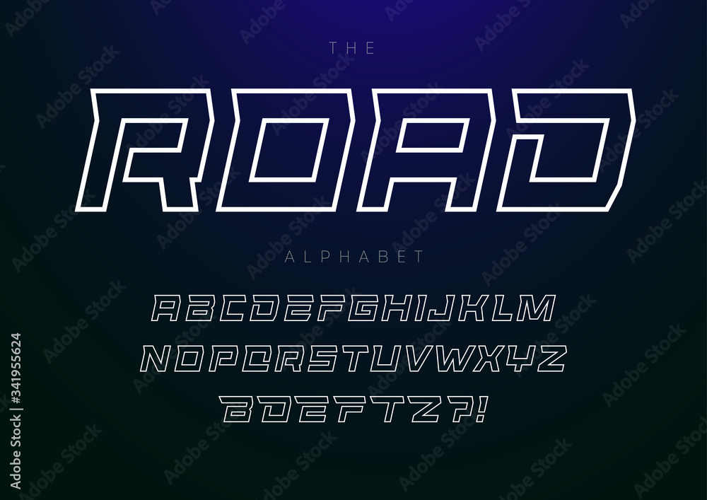 Poster contour lines letters set. gemetric linear style alphabet. italic bold font for technology, computer