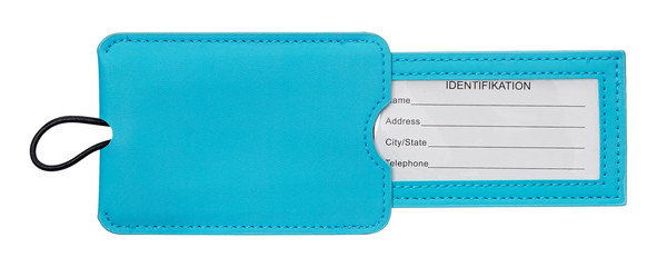 Blue tag for adressing trolley / suitcase with with clipping path