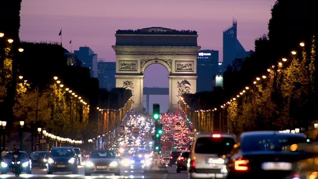 Arc de Triomphe in Paris city night view, France