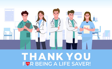 Thank you doctor and Nurses and medical personnel team for fighting the coronavirus. vector illustration