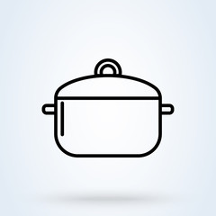 Hot meal. Pot and steam. Cooking line symbol. illustration