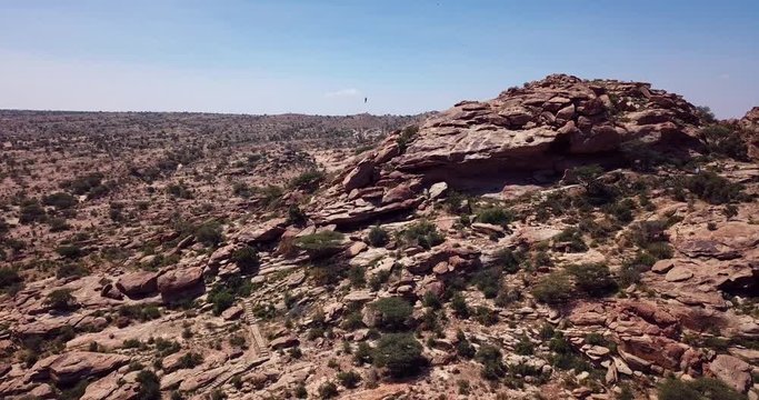 4K Footage Aerial View to the Laas Geel, cave formations on the rural outskirts of Hargeisa, Somaliland