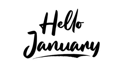 Hello January Calligraphy Black Color Text On White Background