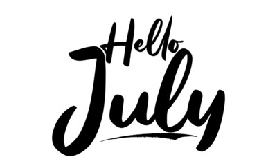 Hello July. Calligraphy Black Color Text On Black Background