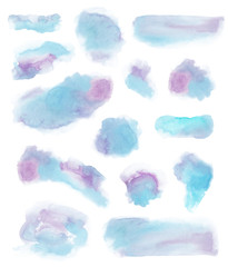 Hand drawn watercolor stain set. Light pink and light blue color cotton candy and clouds. Good for Valentine's day, holidays, baby shower, save the date, invatation cards and other.