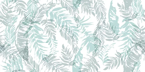 Printed roller blinds White Seamless tropical pattern with palm leaves