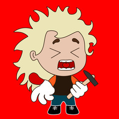emoticon with unfortunate guy that is feeling a real pain, man screaming after hurting himself by hitting his finger by a hammer, simplistic vector emoji in color
