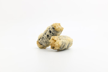 Vermicelli wrapped with seasoned seaweed on white background