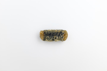 Fried food of vermicelli and seasoned seaweed on white background