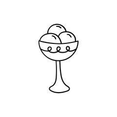 Vector doodle ice cream bowl. Cooking, kitchenware, homemade items, sweets and desserts. Hand drawn illustration isolated on white background