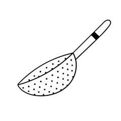 Vector doodle colander. Cooking, kitchen utensils, home elements. Hand drawn doodle illustration isolated on white background.