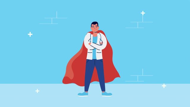 professional male doctor with hero cloak