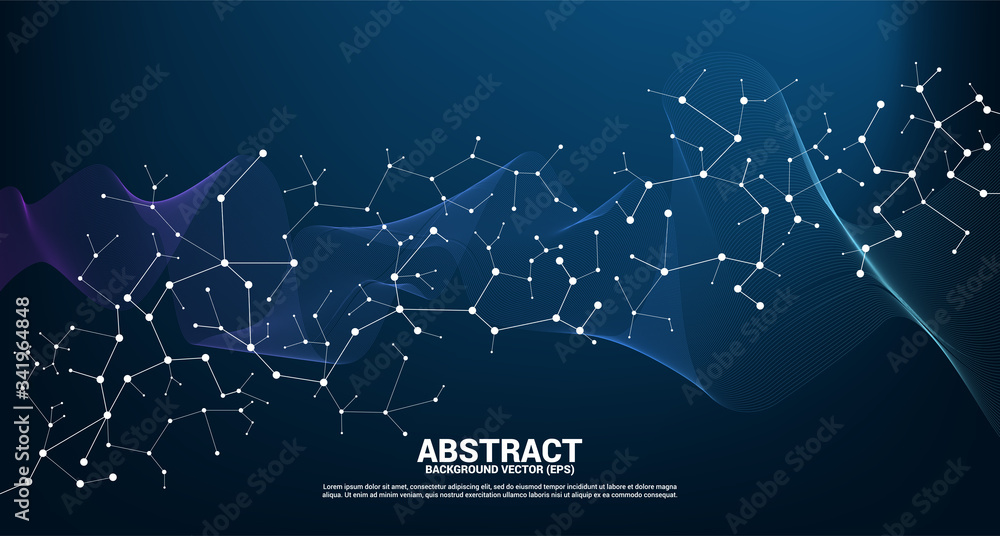 Poster blue network line connecting dot molecule background. concept of network business, technology, data
