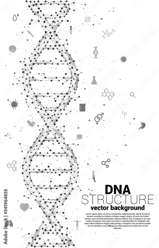Poster vector dna genetic structure from dot connect line polygon with icon. background concept for biotech