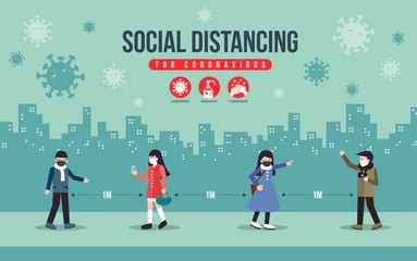 Social distancing for coronavirus vector illustration. Keeping social distance in public during the outbreak of covid-19.