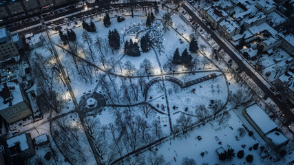 City by night, Winter in Park, Europe, Poland, Mazovia