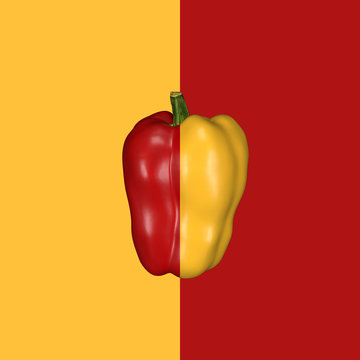 Red yellow pepper, background concept and creative layout, creatice pepper icon.