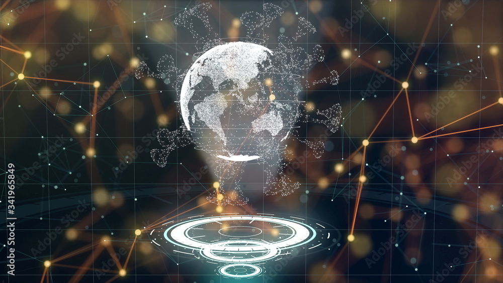 Poster 3d render of deadly virus attacking the planet over dark background.