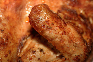 Крыло жареной курицы со специями крупным планом с хрустящей корочкой
