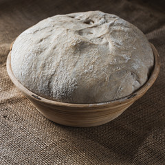 .Proofing dough in a bread basket.
