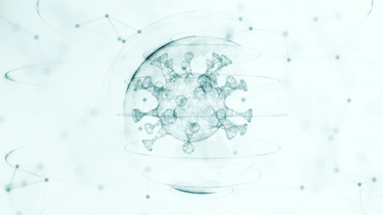 3d render of virus forming inside translucent sphere with alpha channel over white background.