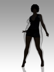 Conceptual fat overweight obese female vs slim fit healthy body after weight loss or diet with muscles thin young woman on gray. A fitness, nutrition or fatness obesity, health shape 3D illustration