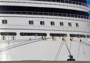Stern or rear of gigantic huge modern cruiseship or cruise ship liner in port of Marseille Provence...
