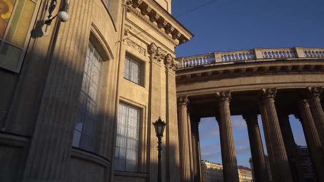 St. Petersburg. Russia. Kazan Cathedral on a sunny morning. The camera on the steadicam. Wide angle