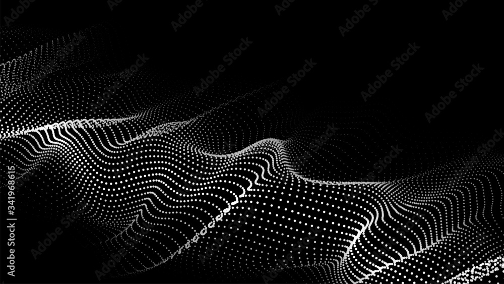 Wall mural wave of particles on dark background. technology backdrop. pattern for presentations. vector illustr