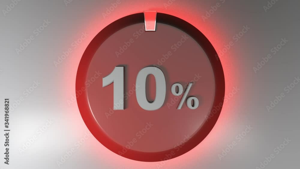 Poster a red circle sign with the write 10% and a rotating cursor - 3d rendering video clip