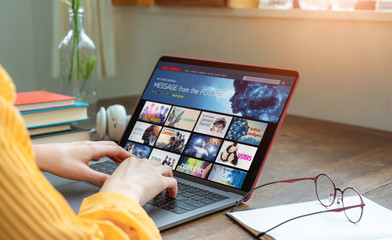 Interface of video distribution service. Subscription service. Streaming video. communication...