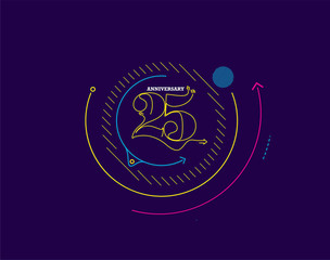 25th Years Anniversary Celebration Flat Line Typography Vector Design.