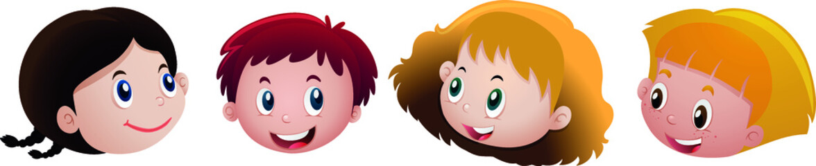 Children Face Set Vector Illustration. Kids Faces on a White Background.