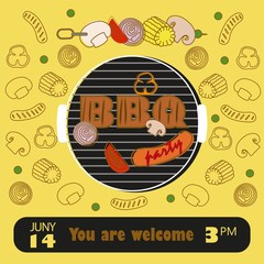 grilled bbq party icon style for invitation card or flyer or poster. Hand drawn vector line illustration