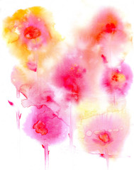 Abstract red flowers on a white background. Watercolor illustration.