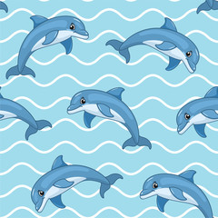Dolphin pattern. Vector seamless texture.