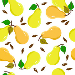 Vector illustration with yellow pear on white background. Food set pattern. Organic healthy food. Vector collection. 