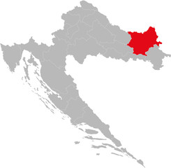 Osijek-Baranja county highlighted on Croatia map. Light gray background. Perfect for Business concepts, backgrounds, backdrop, sticker, chart, presentation and wallpaper.