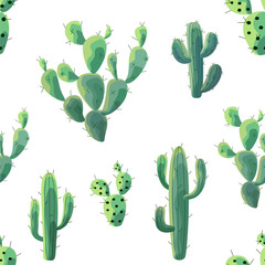 Cactus pattern. Vector seamless texture.