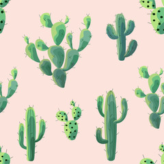 Cactus pattern. Vector seamless texture.