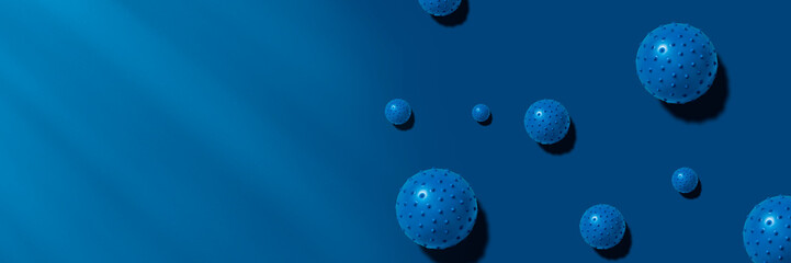 Coronavirus abstract background. Bacteriological microorganism. Coronavirus cells on a blue background