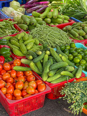 Assortment of vegetables for sale at Asian outdoor market